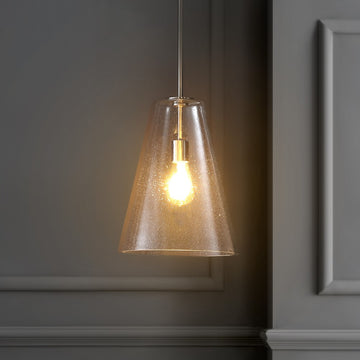Arlo 11.5" Mid-Century Modern Iron/Seeded Glass LED Pendant - JONATHAN Y